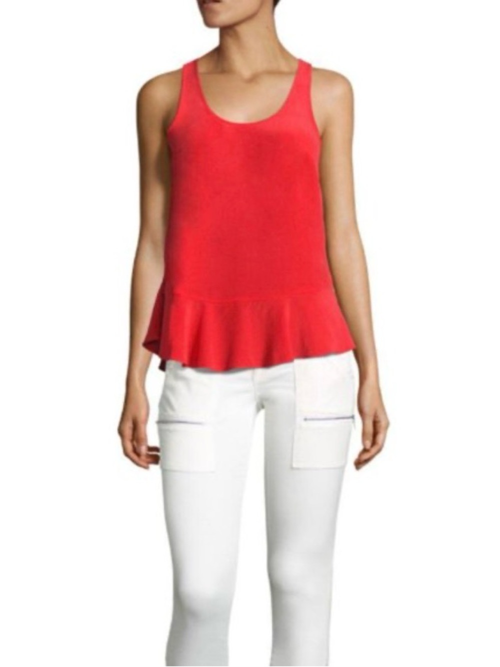 Joie Red Silk Sleeveless Peplum Tank Top